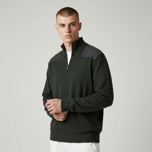 Men Michael Kors Solid Black pullover Tight Knit 3/4 Quarter Zip Sweater size L